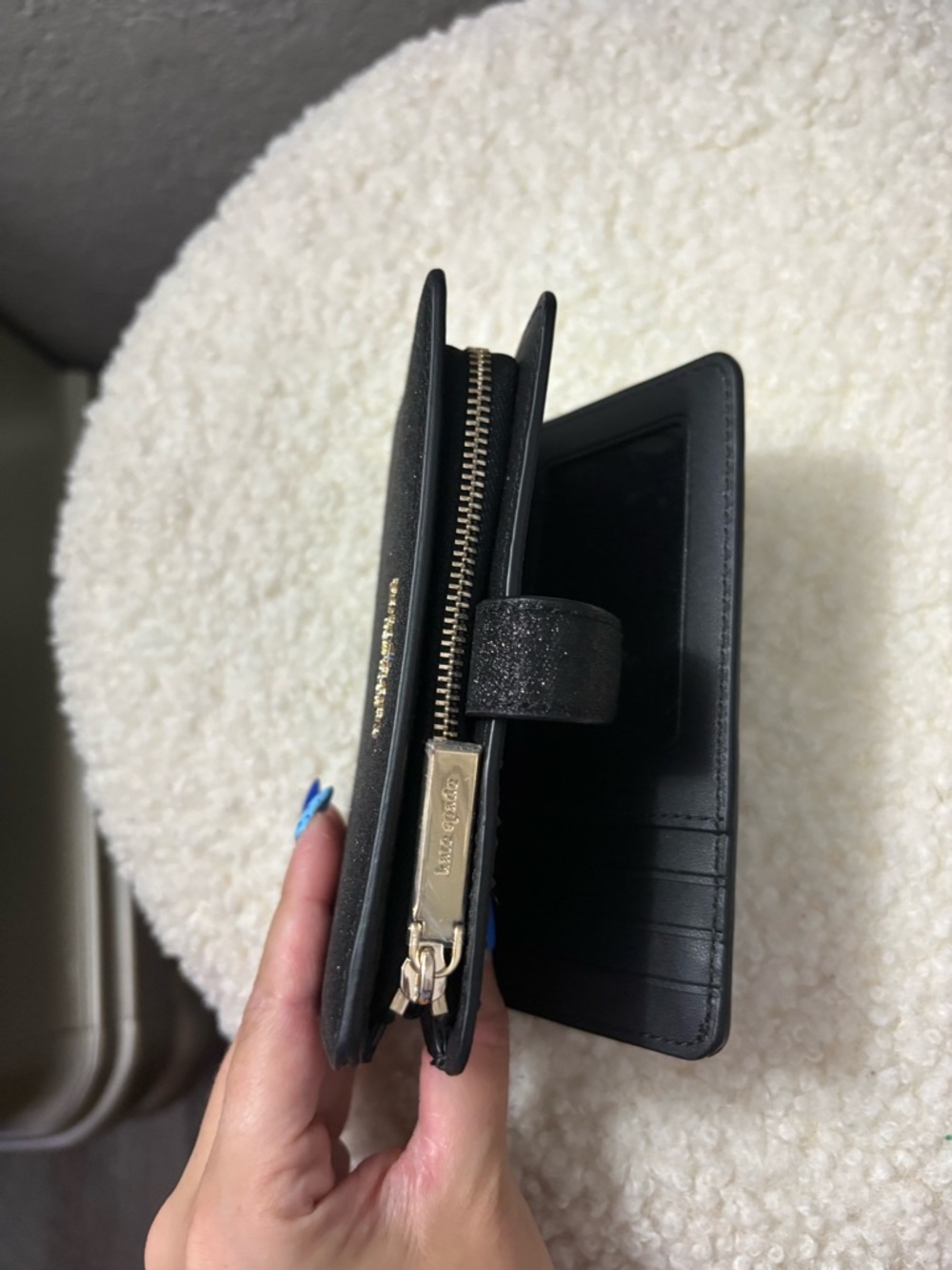 kate spade New York Black Glitter Compact Zip Wallet - Picture 4 of 4
